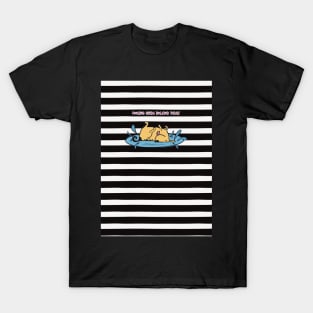 Funny relaxed dog on black and white striped background T-Shirt